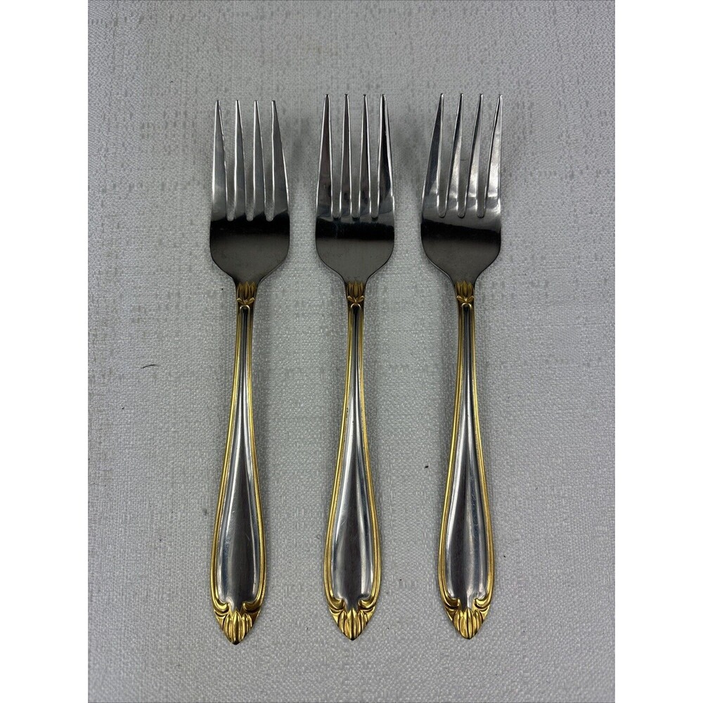 Hampton Silversmiths Stainless China 235 Flatware Abigail Gold Accent Salad Fork
